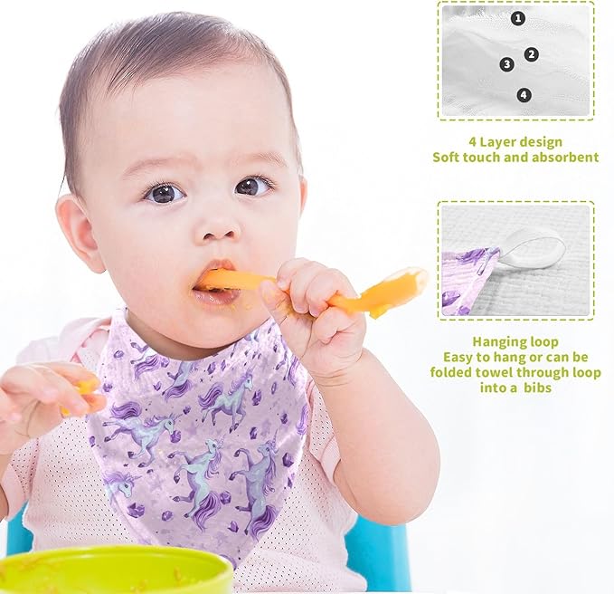 Unicorn Baby Washcloths Newborn Muslin Burp Cloths 3 Pack Soft Cotton Baby Face Bath Towel Drool Bibs for Infants, Girls and Boys 11.8 x 11.8 Inch