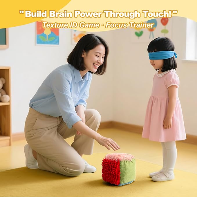 edusense Touch Cube for Toddlers, Soft & Plush Sensory Toy, High Contrast Activity Cube with Textures, Crinkle Sounds & Tags, Durable Baby Toy for Visual & Tactile Development 3+ Age