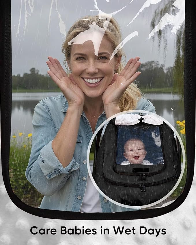 TinlyFinly Waterproof Car Seat Cover for Baby, 2-Layer Car Seat Rain Cover with Clear Window & Sunshade & Mesh Cover, Universal Infant Carseat Canopy for Stroller, Protect from Rain and Snow - Black