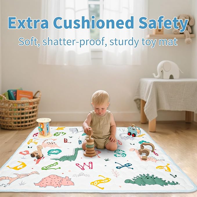 Baby Mat for Floor, Gentle Monster 50x50 Cushioning Padded Baby Playpen Mat, Non-Slip and Machine Washable Crawling Mat for Infants, Babies, Toddlers to Play and Learn Dinosaur Design