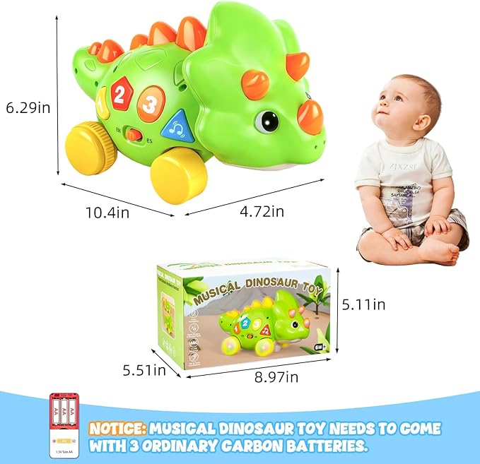 Musical Dinosaur Toy for Baby, Dinosaur Crawling Toys for 3-9 Months, Babies 6-12 Months for Early Development Learning Toys with Light & Sound, Birthday Gift for 1 2 Year Old Toddlers