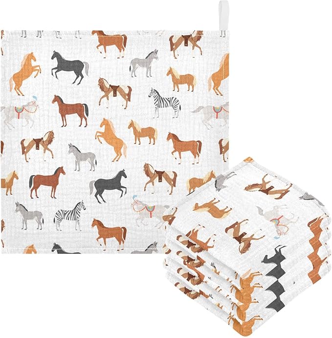 Vvfelixl Baby Washcloths Cotton Animal Print Muslin Washcloths Soft Baby Face Towel for Newborn Infants, 11.8 X 11.8 Inch, 5 Pack