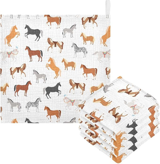 Vvfelixl Baby Washcloths Cotton Animal Print Muslin Washcloths Soft Baby Face Towel for Newborn Infants, 11.8 X 11.8 Inch, 3 Pack