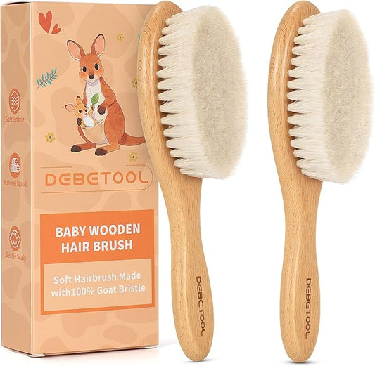 DEBETOOL 2-Pack Baby Hair Brush with Soft Bristles - Natural Wooden Baby Brush for Newborns & Infants Gentle Scalp, Perfect Baby Registry & Shower Gift