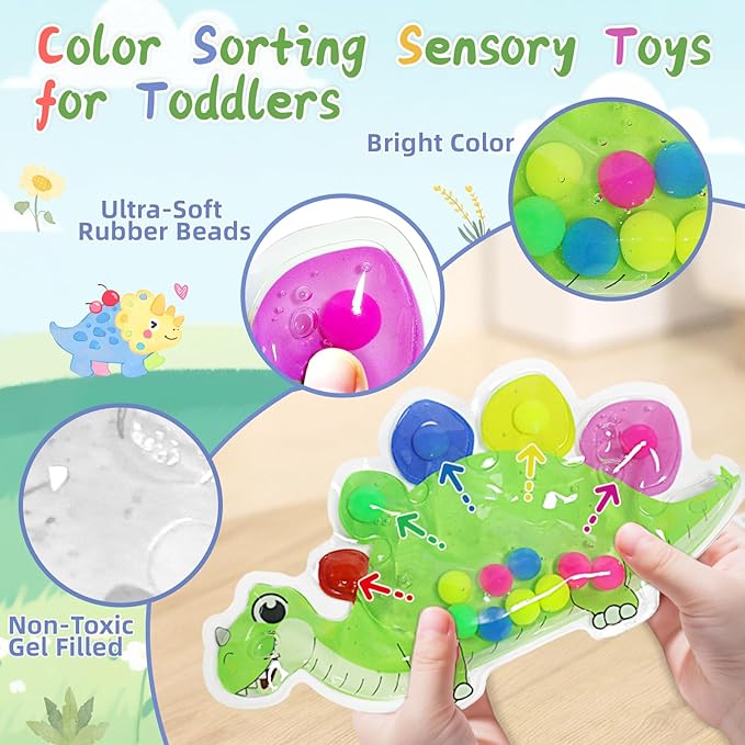 2pcs Dinosaur Color Sorting Sensory Toys, Fine Motor Skills for Toddler 3-5, Montessori Toy Preschool Learning Activities Travel Quiet Fidget Toys for Classroom, Gifts for Kids 3 4 5 Year Old
