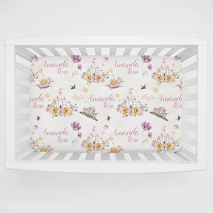 Personalized Pack n Play Sheeted Fitted Soft Material - Custom Princess Castles Baby Mini Crib Sheets for Baby Girls
