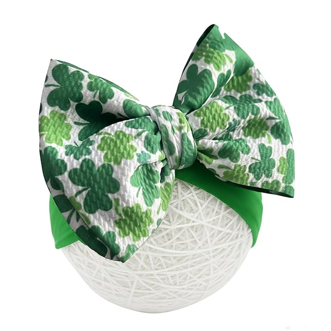 Baby Girl Bows Newborn Headband 0-6 Months Infant Big Bows for Birthday/Baby Shower/Photography/Baby Gifts (Green & four-leaf clover)