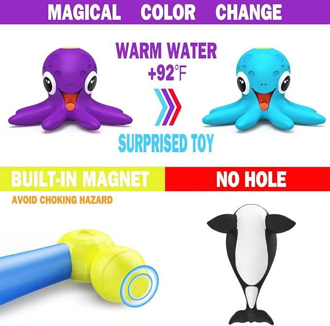 Color Changing No Hole Magnetic Fishing Bath Toys for Kids Toddlers Baby, Color Change Water Table Toys Sea Creatures with Fishing Rod (10 Packs)