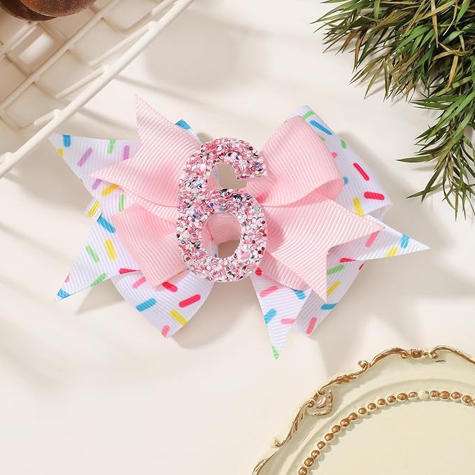 Birthday Hair Bow Hair Clips for Girls 1 2 3 4 5 6 Years, Baby Girl Accessories Bow Birthday Decorations, Pink Baby Girls Ice Cream Hair Bows Clips for 6th