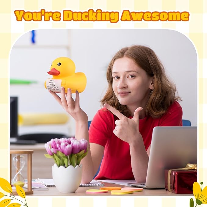 Civaner 7 Inch Emotional Giant Rubber Duck Big Jumbo Positive Yellow Duck Inspirational Gift Large Duckling Toy with Squeaky Sound for Men Coworker Colleges Graduation(You're Awesome)