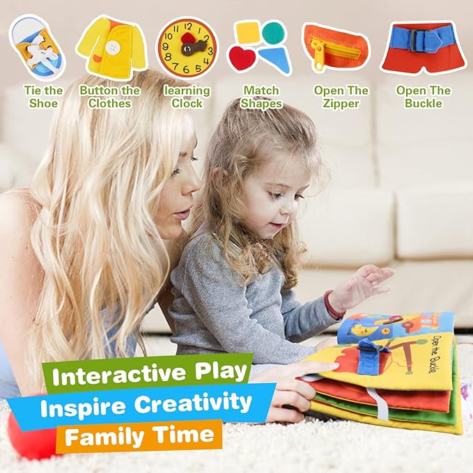 Richgv Baby Books Toys 6-12 Months, My First Story Book Busy Book 6-12-18 Months, Baby Montessori Toys Travel Toy, 10 Pages Preschool Learning Activities for 1-2 Years Old Boys & Girls