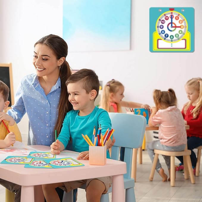 Junkin 25 Pcs Teaching Clock Kit, Learning Clocks for Kids Learning Time with Erasable Surface for Home School Classroom Supplies(Vivid Style)