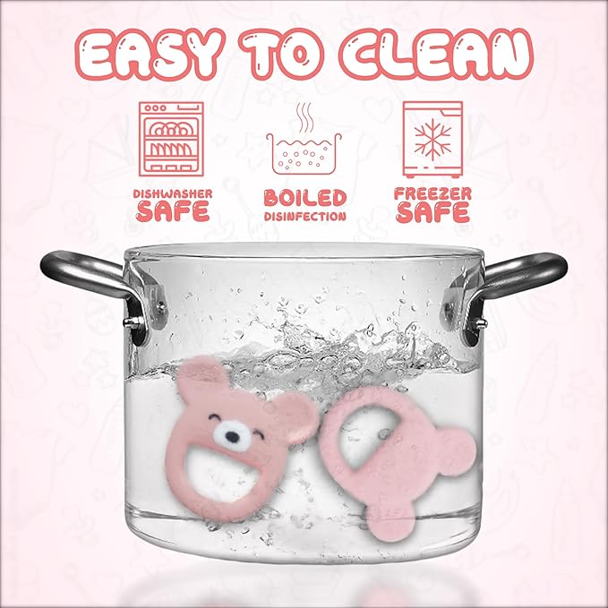 Baby Teether, Safe Chew Toy for Infants, Soothing Relief for Teething Pain, Cute Animal Shape, Easy Grip for Tiny Hands (Pink Mouse)