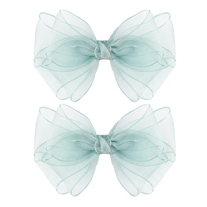 5.5-Inch Organza Double Hair Bows Alligator Clips Hair Accessories for Girls Toddler Kids Children Teens -Green