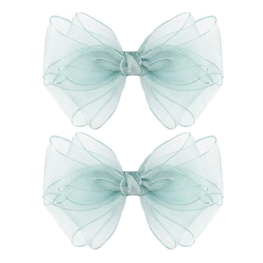5.5-Inch Organza Double Hair Bows Alligator Clips Hair Accessories for Girls Toddler Kids Children Teens -Green
