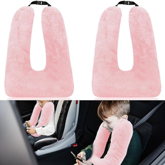 Hoteam 2 Pcs Travel Pillow Car Sleeping Kid Neck U Shaped for The Back Seat Adults Children Head and Body Support Long Distance Journey Accessories (Light Pink)