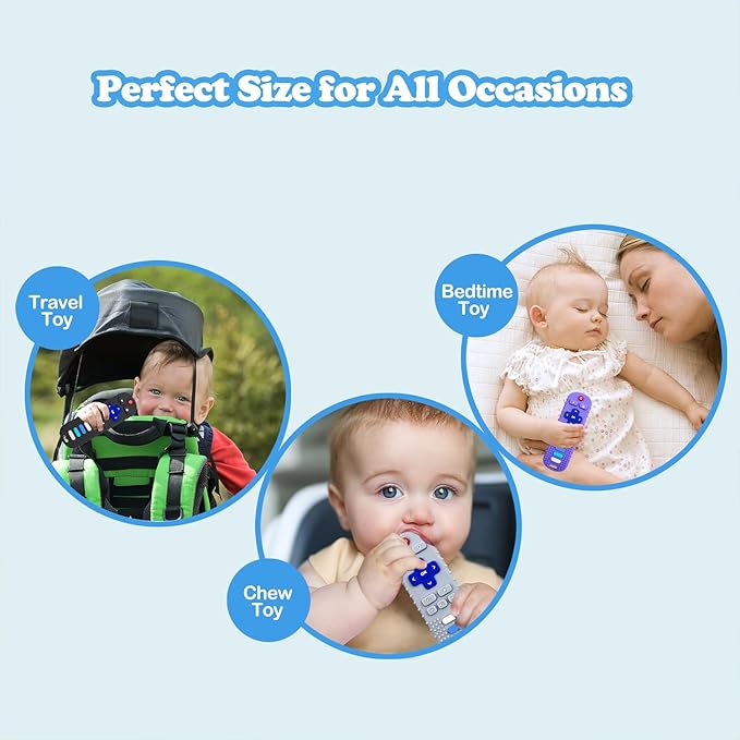 ROBBEAR Baby Teething Toys, Food Grade Silicone Teether for Babies 3 6 12 18 Months, TV Remote Shape Toddlers Chew Toys, Freezer BPA Free (Black+Red)
