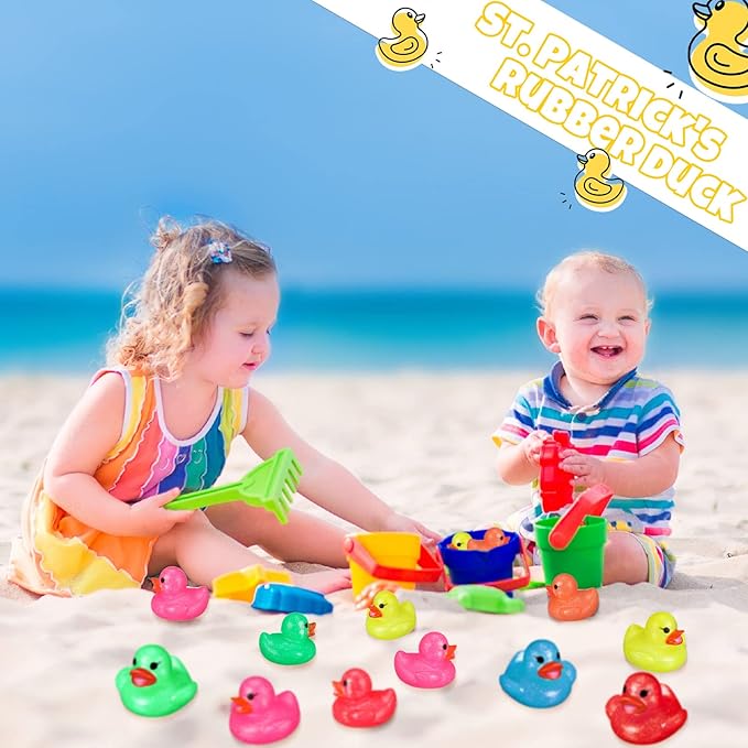 Leitee 24 Pcs Glitter Rubber Duck Assortment Duckies for Kids Colorful Glitter Mini Ducks Neon Color Ducky Bath Toys for Birthday Gifts Baby Shower Decorations Summer Beach Pool Activity Favor 1.6''