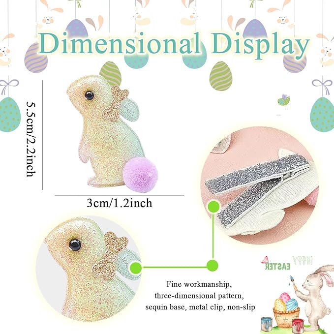 Bunny Hair Clips for Girls, 2pcs Glitter Gradient Easter Hair Accessories, Baby Hair Alligator Barrettes Cute Rabbit Hairpins Toddlers Kids for Party Princess Cosplay Decoration