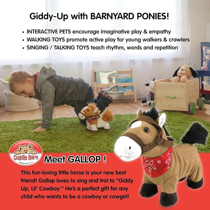 Cuddle Barn – Gallop The Musical Horse | Animated Plush Toy | Gallops, Trots, and Sings “Giddy Up, Lil’ Cowboy” | Stuffed Animal 10”