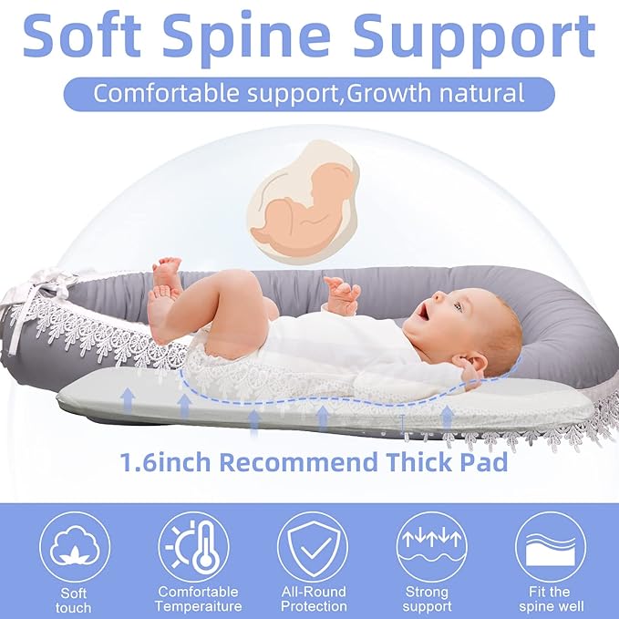 Baby Support Cushion | Organic Cotton Infant Support Cushion | Reversible, Adjustable & Portable Floor Cushion | Soft, Breathable, Washable Cover | Grey Set