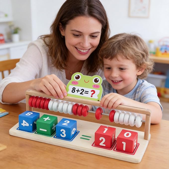 Abacus for Kids Math Number Blocks Toy Abacus Toddler Toys 3–4, Wooden Montessori Math Learning with Counting, Educational Gift for Boys & Girls