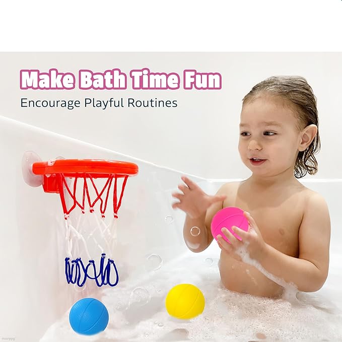 MARPPY Bath Toys - Bathtub Basketball Hoop for Toddler Kids - Mold-Free Bath Toys with Strong Suction Cups and 3 Colorful No-Hole Balls - Fun Shower and Bathtub Toy for Toddlers