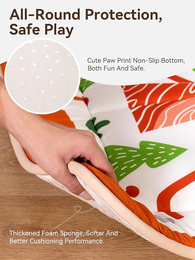 TILLYOU Baby Play Mats for Floor, 50x50 Playpen Mat, Extra Thick Foam Play Mat for Babies and Toddlers, Foldable Baby Crawling Mat for Playpen, Zoo