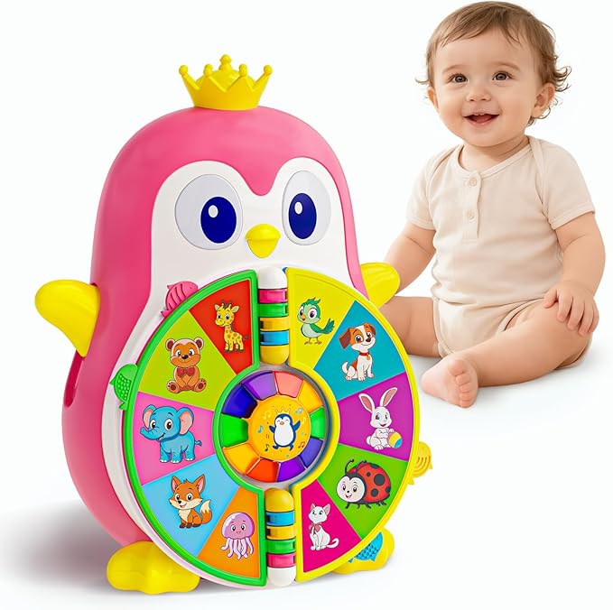 Vahome Musical Penguin Educational Toys for 1,2 Year Old Girl Gifts, Learning Toy for Toddlers 1-3 Yr with 5-Theme Pages, Lights & Music, First Birthday Gift for 1-2 Year Old 12-18 Month Age (Pink)