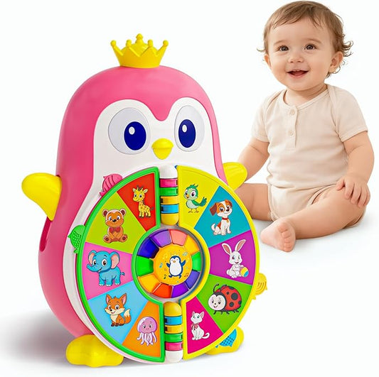 Vahome Musical Penguin Educational Toys for 1,2 Year Old Girl Gifts, Learning Toy for Toddlers 1-3 Yr with 5-Theme Pages, Lights & Music, First Birthday Gift for 1-2 Year Old 12-18 Month Age (Pink)