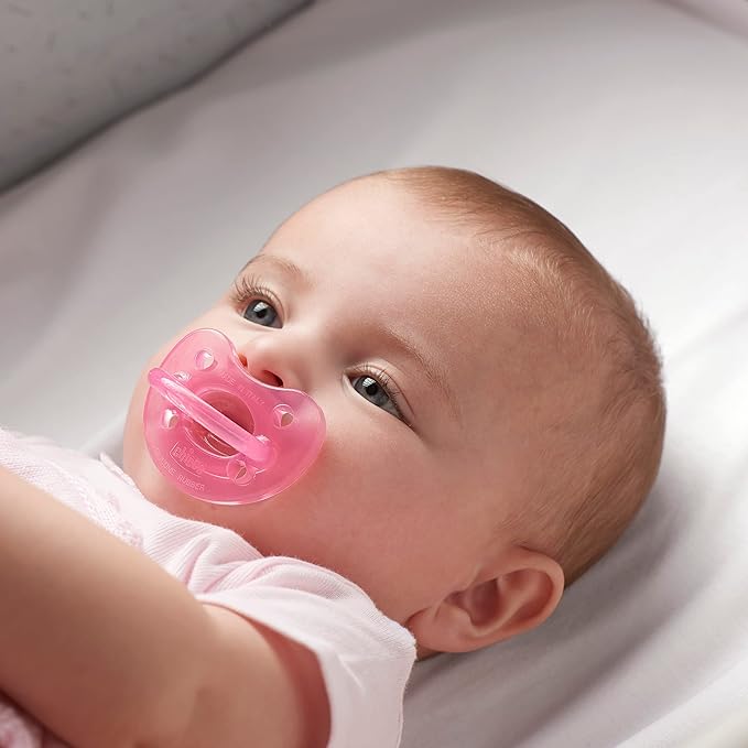 Chicco PhysioForma Orthodontic Pacifier for Babies 6-16 Months, 100% Soft Silicone, BPA Free & Breathing Support, 2-Pack with Sterilizing Case, Pink