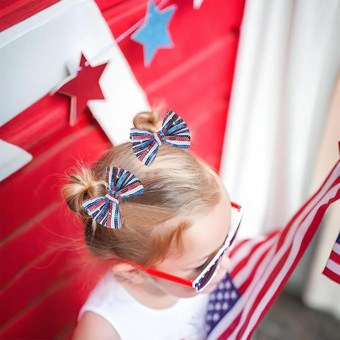 Independence Day Sequin Hair Bows for Girls Star Stripes Sparkly Alligator Clips Red Glitter Hair Accessories for Little Teen Toddler Girls