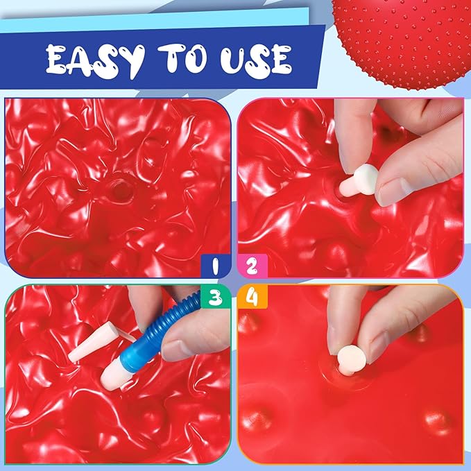 Large Sensory Massage Ball Bouncy Exercise Ball with Tactile Spikes 22 inch Big Inflatable Balls with Air Pump for Girls Boys Outdoor Indoor Pool Beach