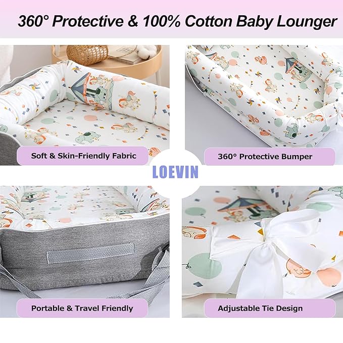Baby Lounger for Newborn Portable Bag,Baby Lounger Play Mat Awake-Time,Newborn Babies Essentials Gifts 0-24 Months Home Travel(Crocodile Jungle)