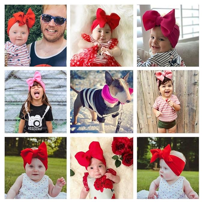 Baby Girl's 8'' Soft Big Bow knot Nylon Headband Toddler Hairband for Photography Travel Party Festivals (Orange)