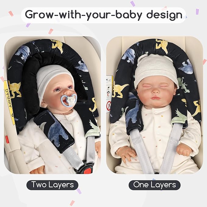 Infant Car Seat Insert & Strap Cover for Baby Boys, 2 in 1 Carseat Head Support Newborn, Ultra Soft Car Seat Cushion for Babies, Plush Fabric, Fit for Swing, Car Seat, Stroller, Bouncer, Black