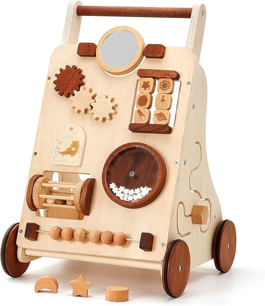 Woodtoe Wooden Baby Walker, Adjustable Speed Push Walker, Montessori Toys for 1 Year Old, Wood Walker for Boys and Girls, Baby Activity Center, Toddler Push Toys, Baby Shower Birthday Toy Gift for 1+