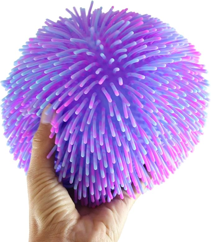 Curious Minds Busy Bags 1 Multi-Color Tie Dye Swirl Jumbo 8" Puffer Ball - Sensory Therapy Fidget Stress Balls - OT Autism SPD (1 Purple, Blue, and Pink)