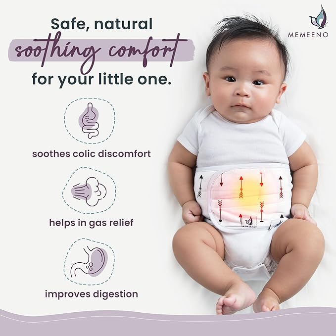 MEMEENO Baby Belly Band for Gas & Colic Relief - Heated Tummy Wrap for Infants, Colic Relief for Newborns