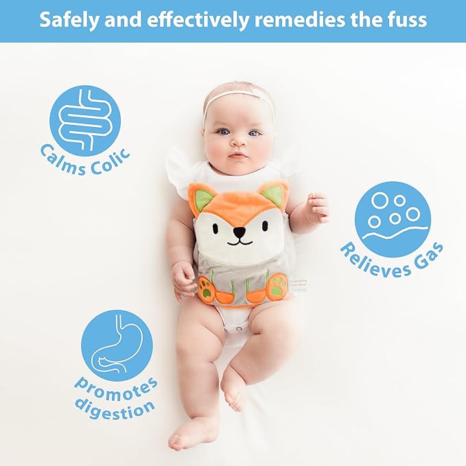 Baby Colic, Gas and Upset Stomach Relief, Baby Heated Tummy Wrap for Newborns - Belly Hugger - Infant Swaddling Belly Belt, Heating Pad with Soothing Warmth for Fussy Infants (Fox)