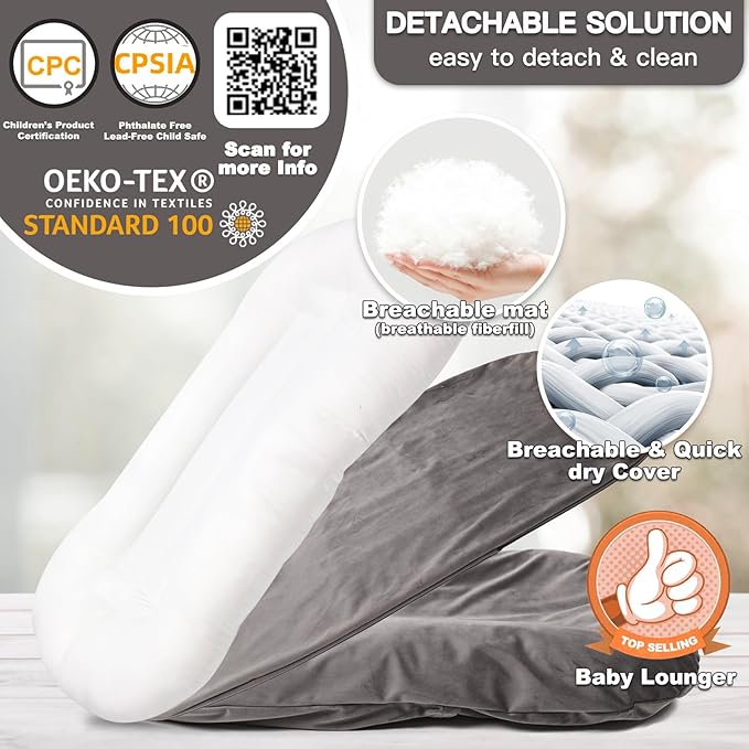 Baby Lounger - Snuggle Cozy Me Infant Lounger for Newborn 0-12 Months, Flannel Cover，Portable Breathable & Soft Baby Nest Lounger for Home and Travel - Grey