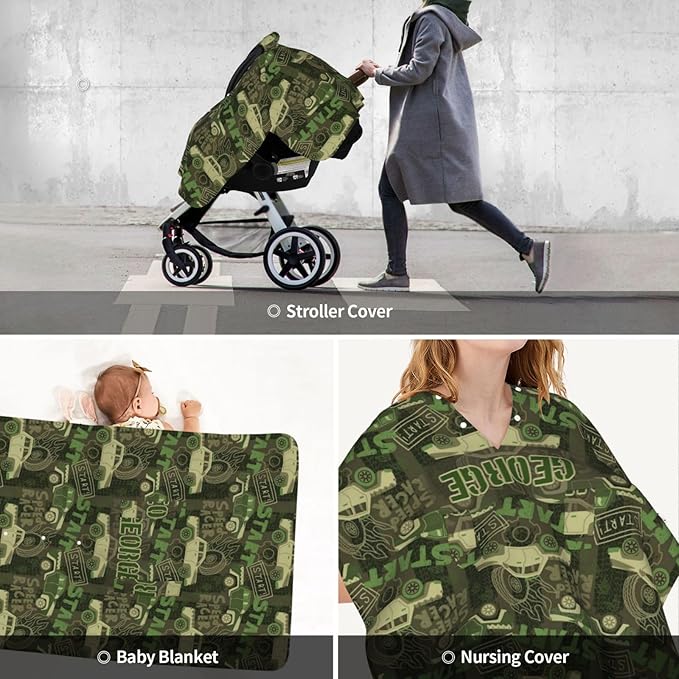 Personalized Baby Car Seat Canopy for Babies with Name, Custom Camo Car Stroller Car Seat Covers for Boys Girls, Minky Nursing Carseat Cover for Breastfeeding, Car Seat Canopies for Infant Newborn