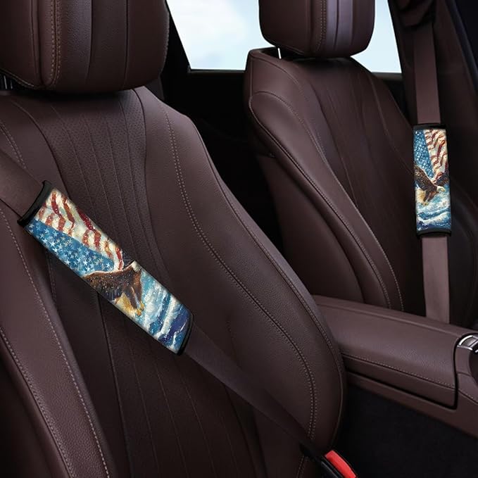 AFPANQZ Eagle Pattern USA Flag 2pcs Universal Car Seat Belt Pads Cover Vehicle Seat Belt Comfort Shoulder Pads for Adults Children Seat Cushion Shoulder Straps Cushion for Bags
