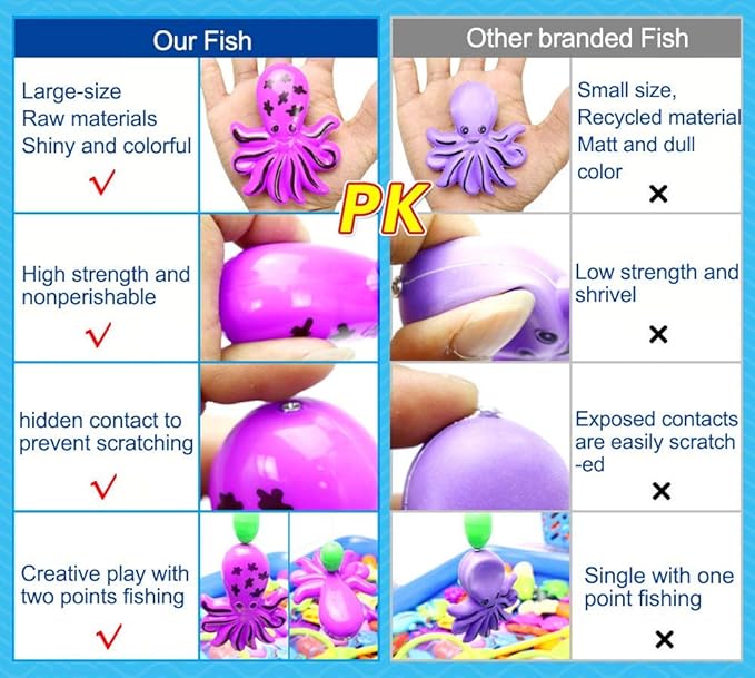 FIVEDAOGANG Magnetic Fishing Game 45 PC Ocean Sea Floating Fish Colorful Animals with Net Portable Storage Bag | Kiddie Pool Bathtub Game for Age 3 4 5 6 Year Kids Toddler(XX-Large Set)