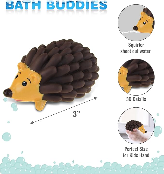 DolliBu Hedgehog Bath Buddy Squirter - Floating Brown Hedgehog Rubber Bath Toy, Fun Water Squirting Bathtime Play for Toddlers ,Cute & Soft Wild Life Animal Toy for The Bathtub, Beach & Pool for Kids