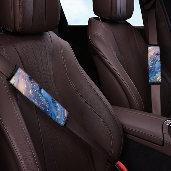 2-Piece Universal Car Seat Belt Cover Pad,Blue Marble Print Soft Comfortable Shoulder Seatbelt Pads Cushions for Adults and Children