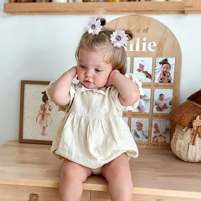 OAOLEER 40PCS 2” Flower Baby Hair Bows Clips, Mini Satin Floral Toddler Bows with Rhinestone Hair Accessories for Girls Toddlers Infants (40pcs Flower Bows-C)