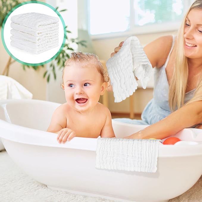Accmor 10 Pack Baby Washcloths, Soft Face Cloths for Newborn, Natural Cotton Bath Face Towels Baby Wipes Burp Rag Wash Cloths