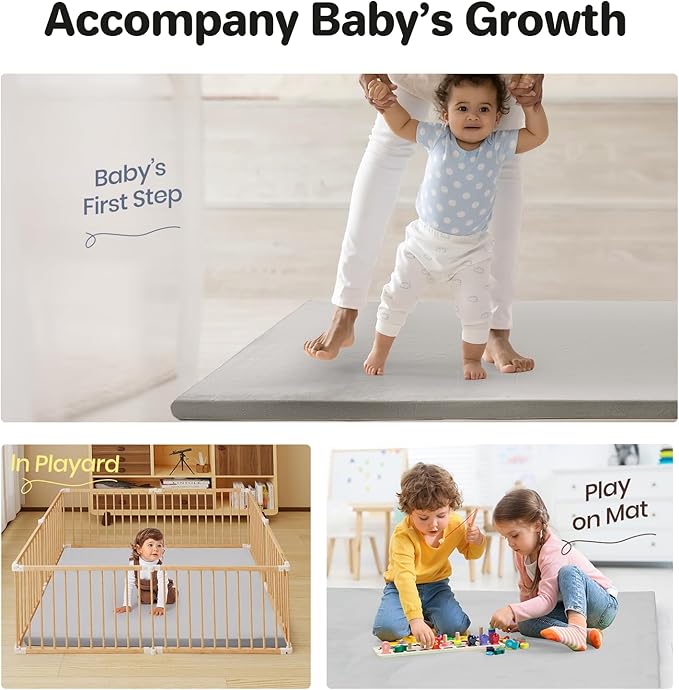 Rinnebbit 6-Piece Foam Climbing Blocks for Toddlers, Climb and Crawl Soft Foam Play Set with 47x47 Inch Baby Play Mat for Floor, Machine Washable Cover, Soft Climbing Toys for Toddlers 1-3 (Gray)