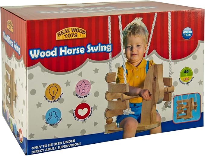 Horse Shaped Infant Swing Wooden Toddler Swing for Indoor/Outdoor Play, Bucket Seat Design, Safe & Comfortable for Ages 12-36 Months, Includes Durable 78-inch Ropes, Perfect for Playsets